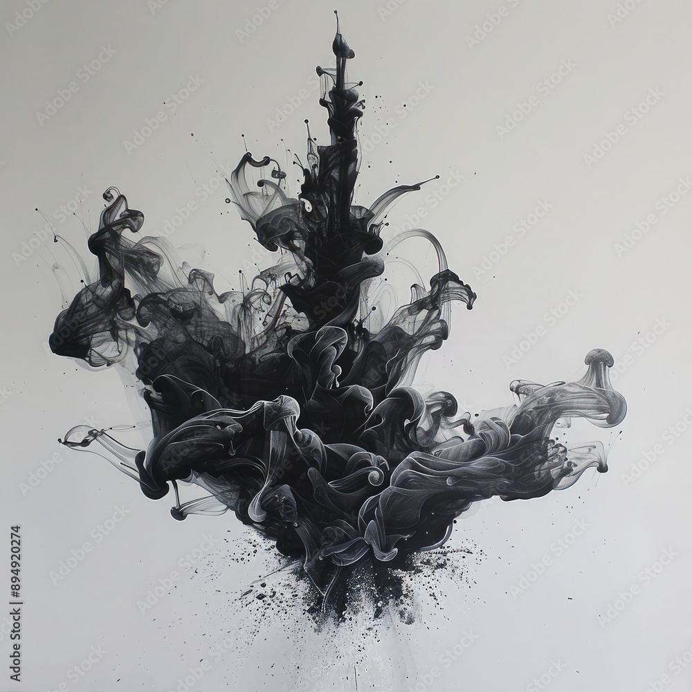 Aufkleber ink drops creating intricate patterns in water, ink techniques, mesmerizing