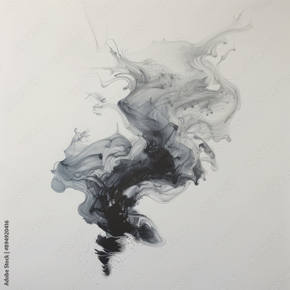 Poster delicate ink swirls creating abstract forms in water, ink techniques, elegant