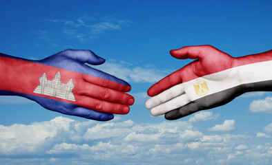 Egypt and Cambodia country handshaking with flags, consensus concept international co-operation illustration