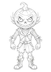 Hero with a Pumpkin Head in Costume for Coloring