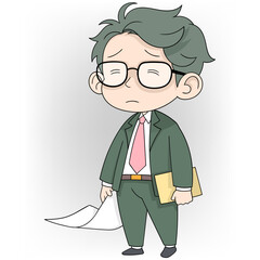 the worker was sleepily walking around carrying documents