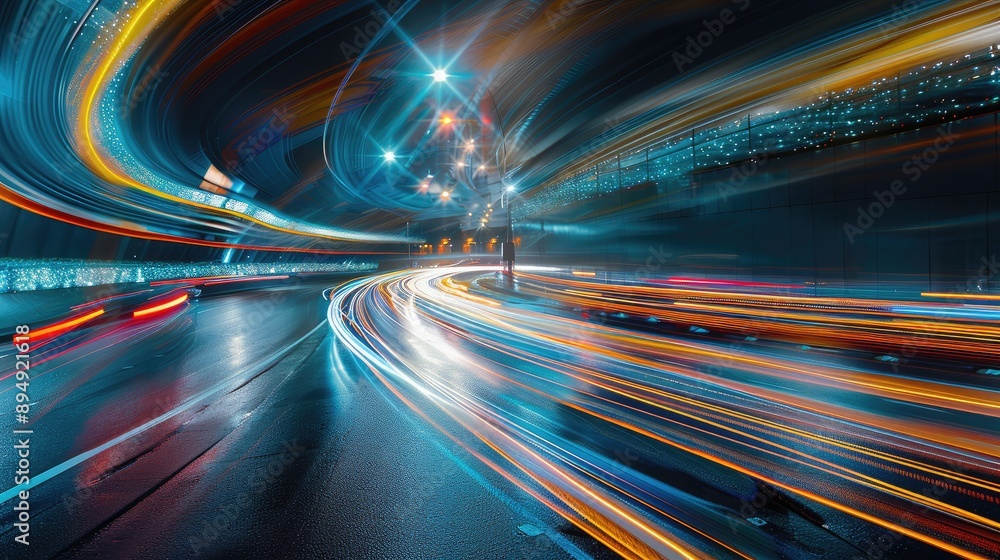 Poster dynamic light trails creating abstract patterns, light trails, movement