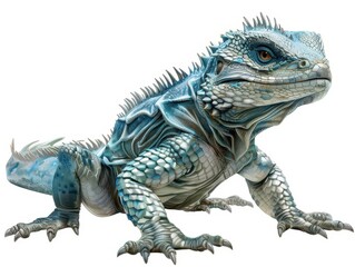 Obraz premium Lifelike digital illustration of a blue lizard with detailed scales and an intense gaze, perfect for educational and nature-themed projects.