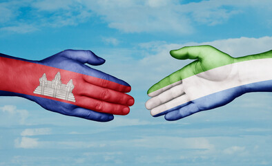 Sierra Leone or Salone and Cambodia country handshaking with flags, consensus concept international co-operation illustration