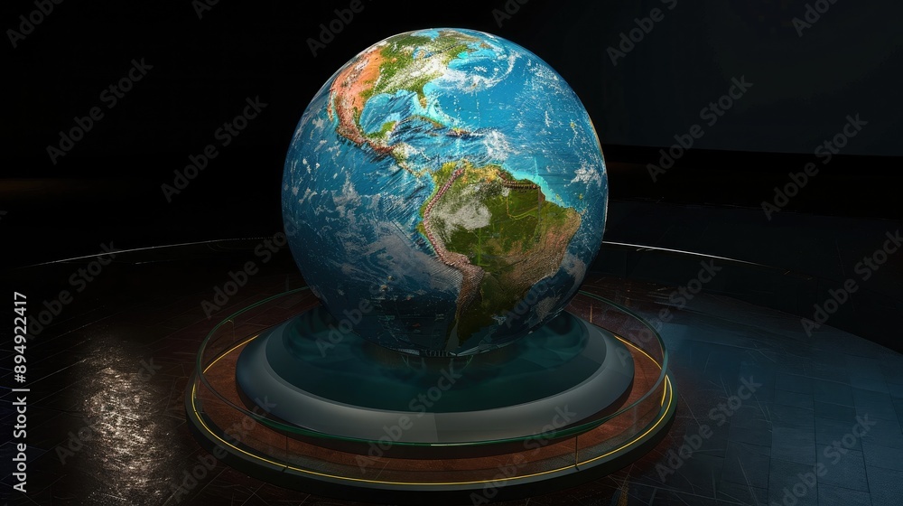 Poster 3d render of an interactive globe with touch-sensitive continents, teaching aid, interactive geograp