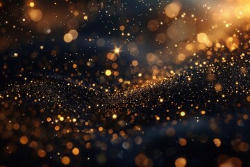 Fototapeta premium The dark festive background adorned with gold glitter and bokeh, perfect for celebrations Luxurious and vibrant atmosphere for New Year, birthdays, and holidays