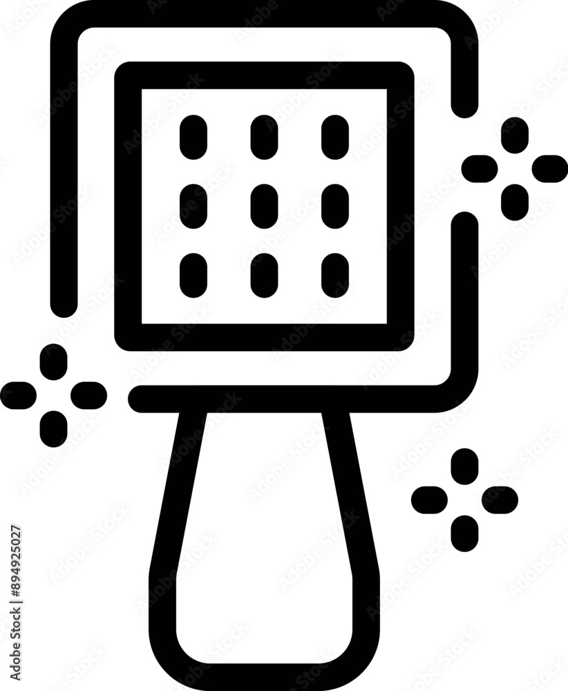 Poster device with a handle is emitting light, possibly indicating an active state or data transmission
