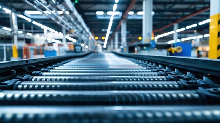 Fototapeta premium Crossing roller conveyor, production line of roller conveyor transport facilities.