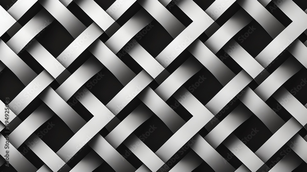 Poster intricate black and white geometric pattern with interwoven lines creating a stunning visual texture