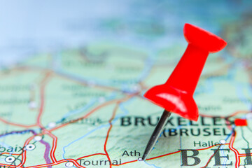 Naklejka premium Ath, Belgium pin on map