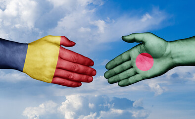 Bangladesh and Chad country handshaking with flags, consensus concept international co-operation illustration