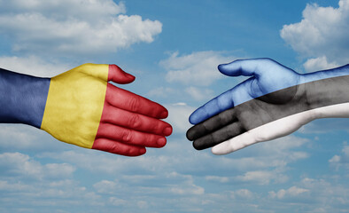 Estonia and Chad country handshaking with flags, consensus concept international co-operation illustration