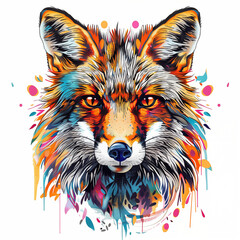 Naklejka premium Colorful fox head with illustration design on white background and colorful splashes