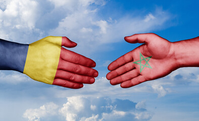 Morocco and Chad country handshaking with flags, consensus concept international co-operation illustration