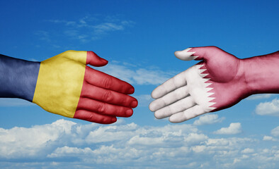 Qatar and Chad country handshaking with flags, consensus concept international co-operation illustration