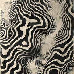 Obraz premium Abstract Black And White Pattern With Wavy Lines And Dots