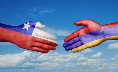 Armenia and Chile country handshaking with flags, consensus concept international co-operation illustration