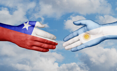 Argentina and Chile country handshaking with flags, consensus concept international co-operation illustration