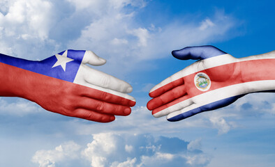 Costa Rico and Chile country handshaking with flags, consensus concept international co-operation illustration