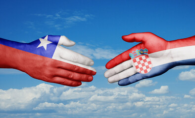 Croatia and Chile country handshaking with flags, consensus concept international co-operation illustration