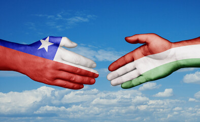 Hungary and Chile country handshaking with flags, consensus concept international co-operation illustration