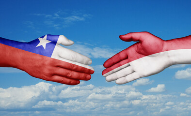 Indonesia and Chile country handshaking with flags, consensus concept international co-operation illustration