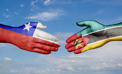 Mozambique and Chile country handshaking with flags, consensus concept international co-operation illustration