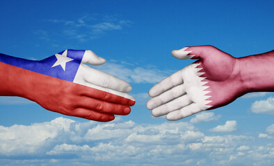 Qatar and Chile country handshaking with flags, consensus concept international co-operation illustration