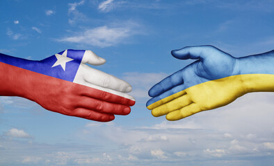 Ukraine and Chile country handshaking with flags, consensus concept international co-operation illustration