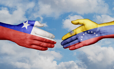 Venezuela and Chile country handshaking with flags, consensus concept international co-operation illustration