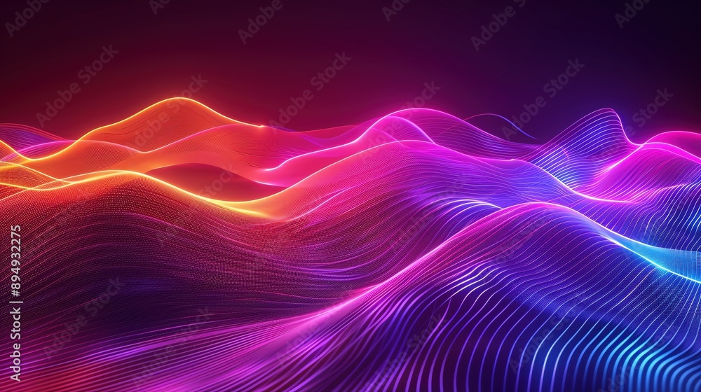 Poster colorful wave pattern with bright neon hues, creating a dynamic visual effect perfect for background
