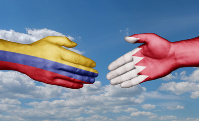 Bahrain and Colombia country handshaking with flags, consensus concept international co-operation illustration