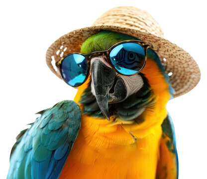 PNG  Stylish parrot wearing sunglasses