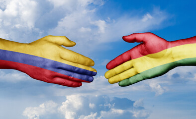 Bolivia and Colombia country handshaking with flags, consensus concept international co-operation illustration