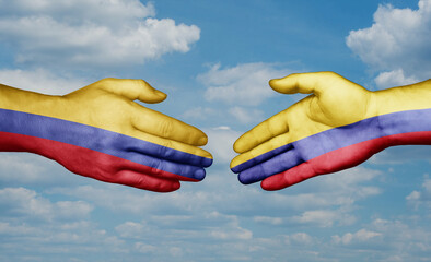 Colombia country handshaking with flags, consensus concept international co-operation illustration