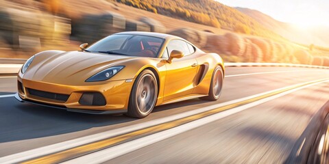 Obraz premium The Ultimate Supercar in Motion. Experience the thrill of speed with this stunning supercar captured in motion along a scenic road. The luxurious design combines elegance and power.