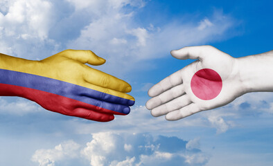 Japan and Colombia country handshaking with flags, consensus concept international co-operation illustration