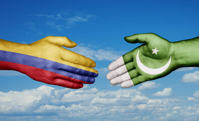 Pakistan and Colombia country handshaking with flags, consensus concept international co-operation illustration