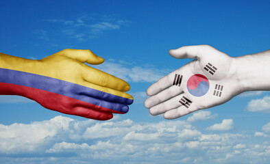 South Korea and Colombia country handshaking with flags, consensus concept international co-operation illustration