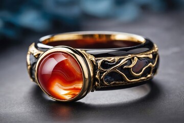 Agate Ring: A close-up shot of an agate ring placed on a simple, elegant surface.