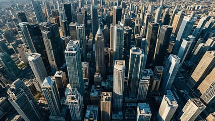 Fototapeta premium Aerial view of a dense urban cityscape, showcasing a network of towering skyscrapers.