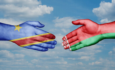 Belarus and Congo-Kinshasa country handshaking with flags, consensus concept international co-operation illustration