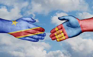 Mongolia and Congo-Kinshasa country handshaking with flags, consensus concept international co-operation illustration