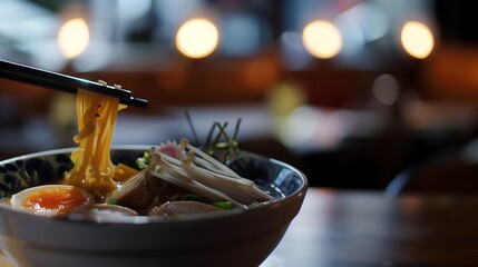 traditional ramen with mushrooms and soft-boiled egg