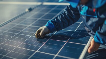 A technician adjusting the angle of solar panels to maximize energy output.