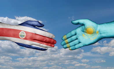 Kazakhstan and Costa Rico country handshaking with flags, consensus concept international co-operation illustration