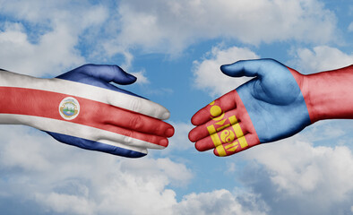 Mongolia and Costa Rico country handshaking with flags, consensus concept international co-operation illustration