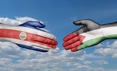 Palestine and Gaza Strip and Costa Rico country handshaking with flags, consensus concept international co-operation illustration