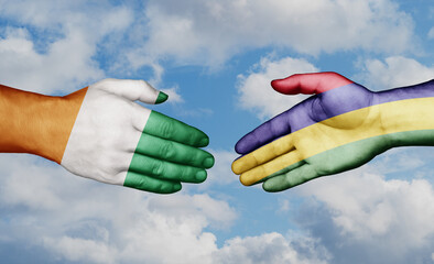 Mauritius and Ivory Coast country handshaking with flags, consensus concept international co-operation illustration