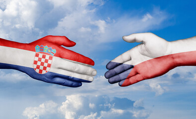 Czech Republic and Croatia country handshaking with flags, consensus concept international co-operation illustration